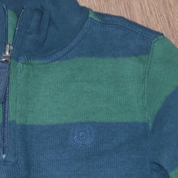 NWT Boys Chaps Navy Blue & Green Stripe Knit Half Zip Pullover Top Shirt size 3T - Picture 3 of 4
